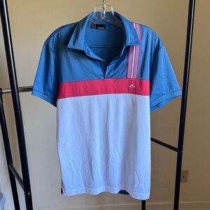 J.Lindeberg Golf Teal Pink White Colorblock Polo